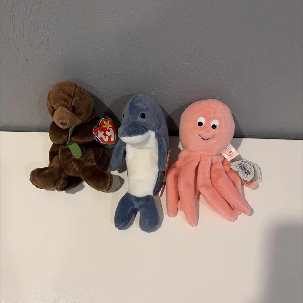 Ty Beanie Baby Ocean Lot Of 3 Seaweed, Echo, And Inky